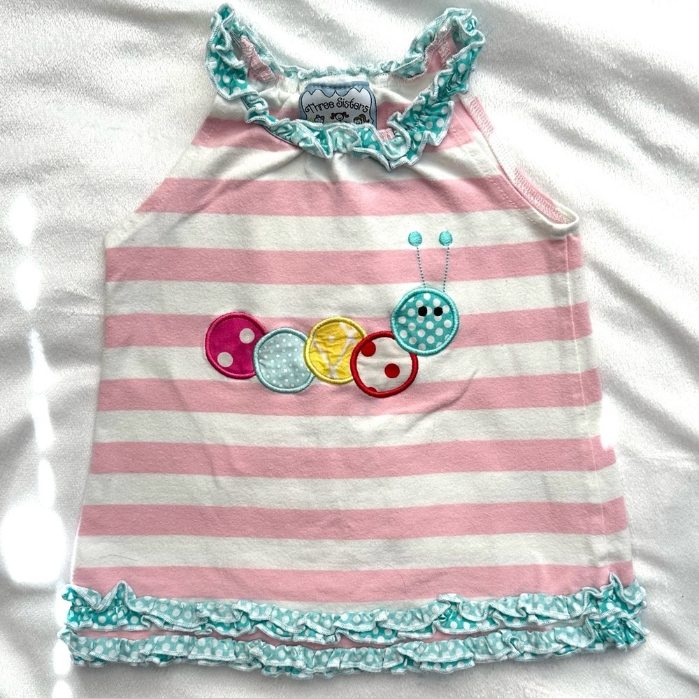 Three Sisters Caterpillar Summer Dress Embroidered Stripe Frills Baby Girl 12M